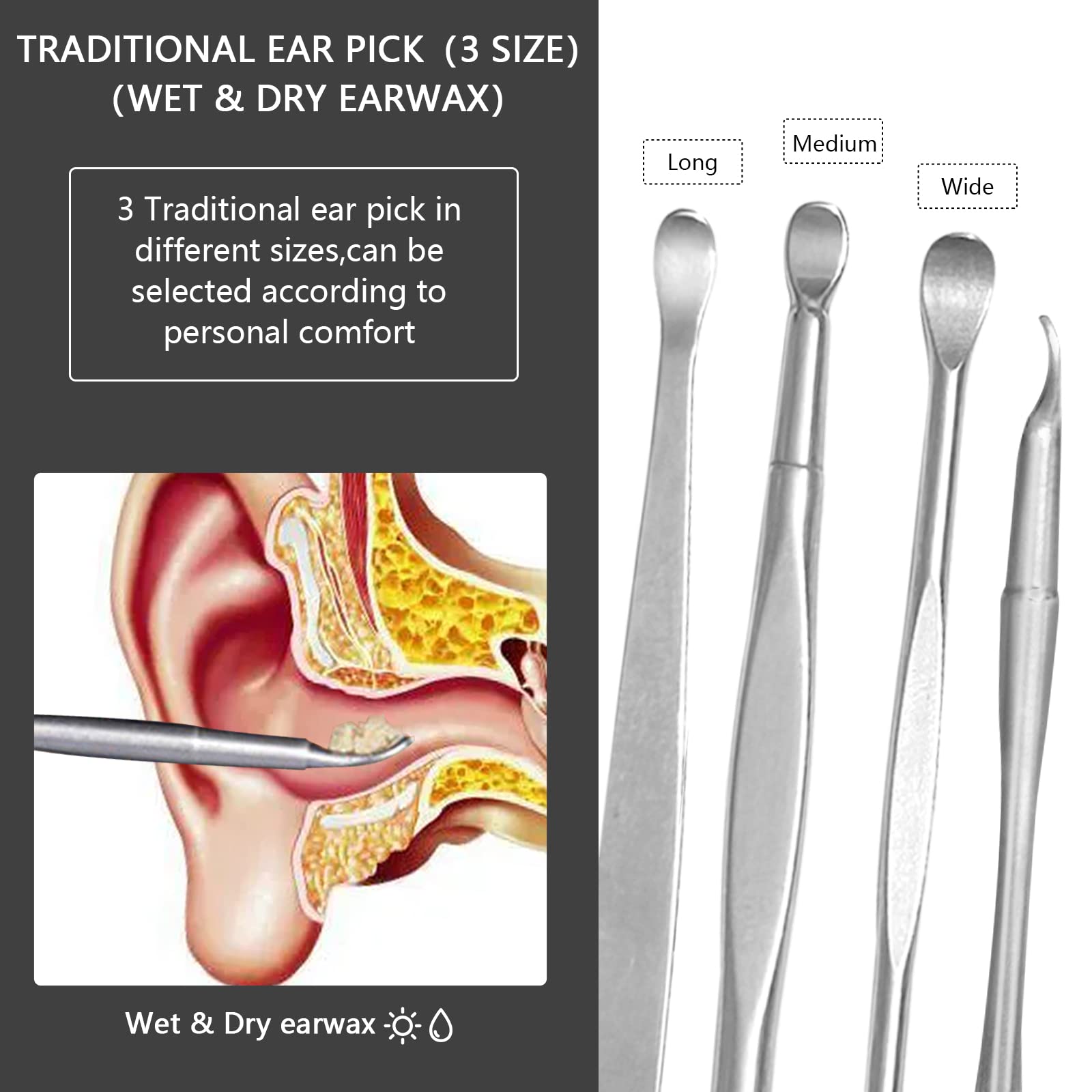 Hion punta cuchara orejas, opción tradicional para cerumen seco.