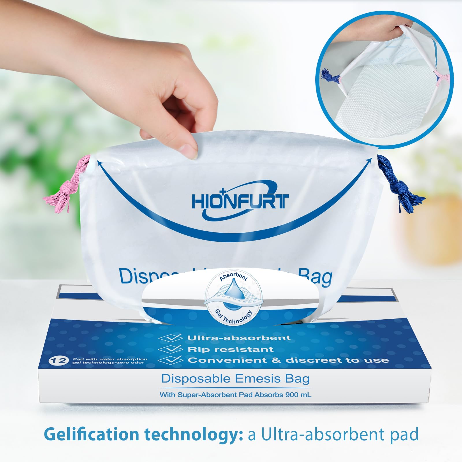 Bolsas vomito desechables Hionfurt, 12 piezas, ideal para transporte seguro.