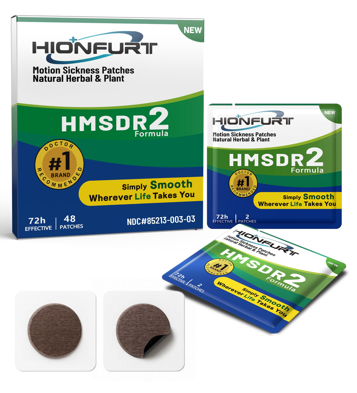 Parches HMSDR2 de Hionfurt para mareo, útiles en viajes de hasta 72 horas.