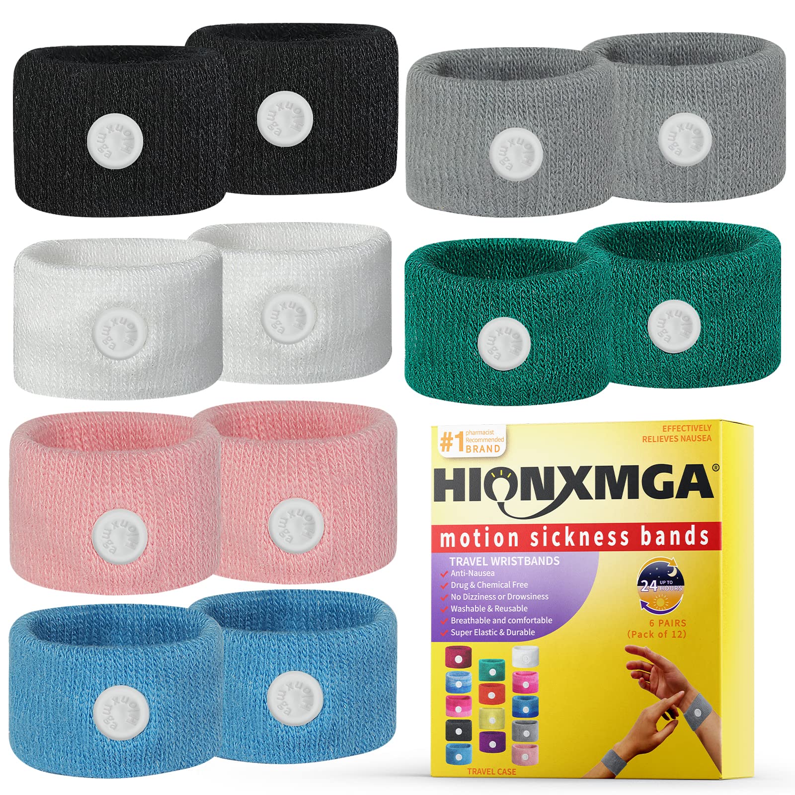 Pulseras HIONXMGA anti-náuseas para coche, alivio en movimiento sin somnolencia.