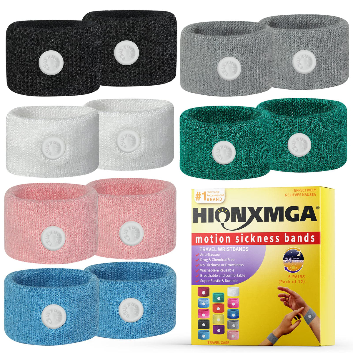 Pulseras HIONXMGA anti-náuseas para coche, alivio en movimiento sin somnolencia.