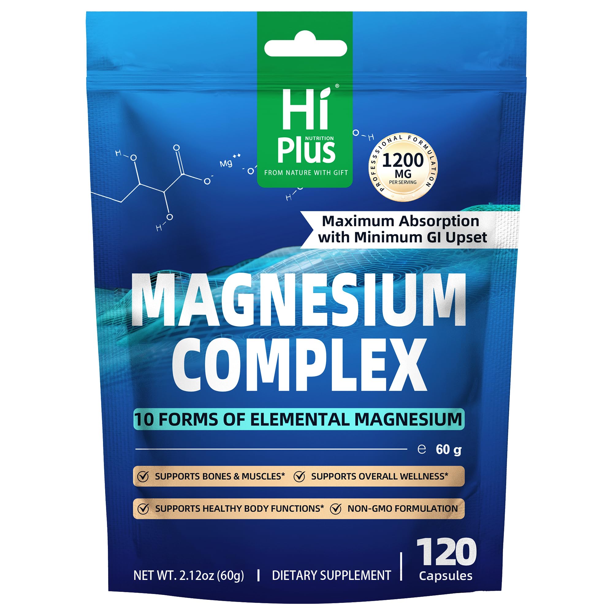 HiPlus Complejo de Magnesio con 10 formas para soporte diario.