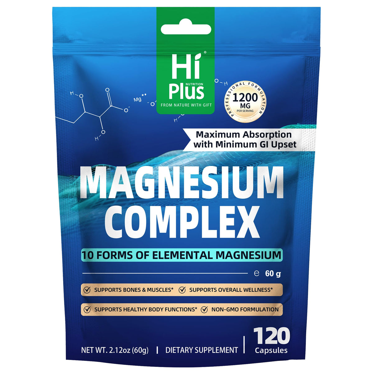 HiPlus Complejo de Magnesio con 10 formas para soporte diario.