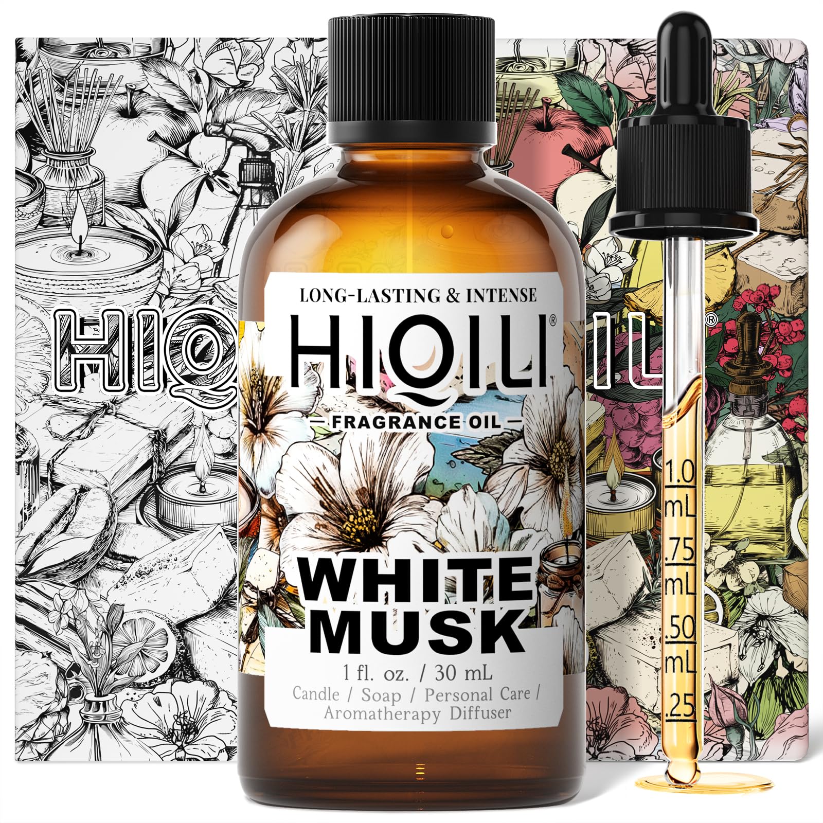 HIQILI aceite aroma musgo blanco, botella gotero para uso casero y mezclas duraderas