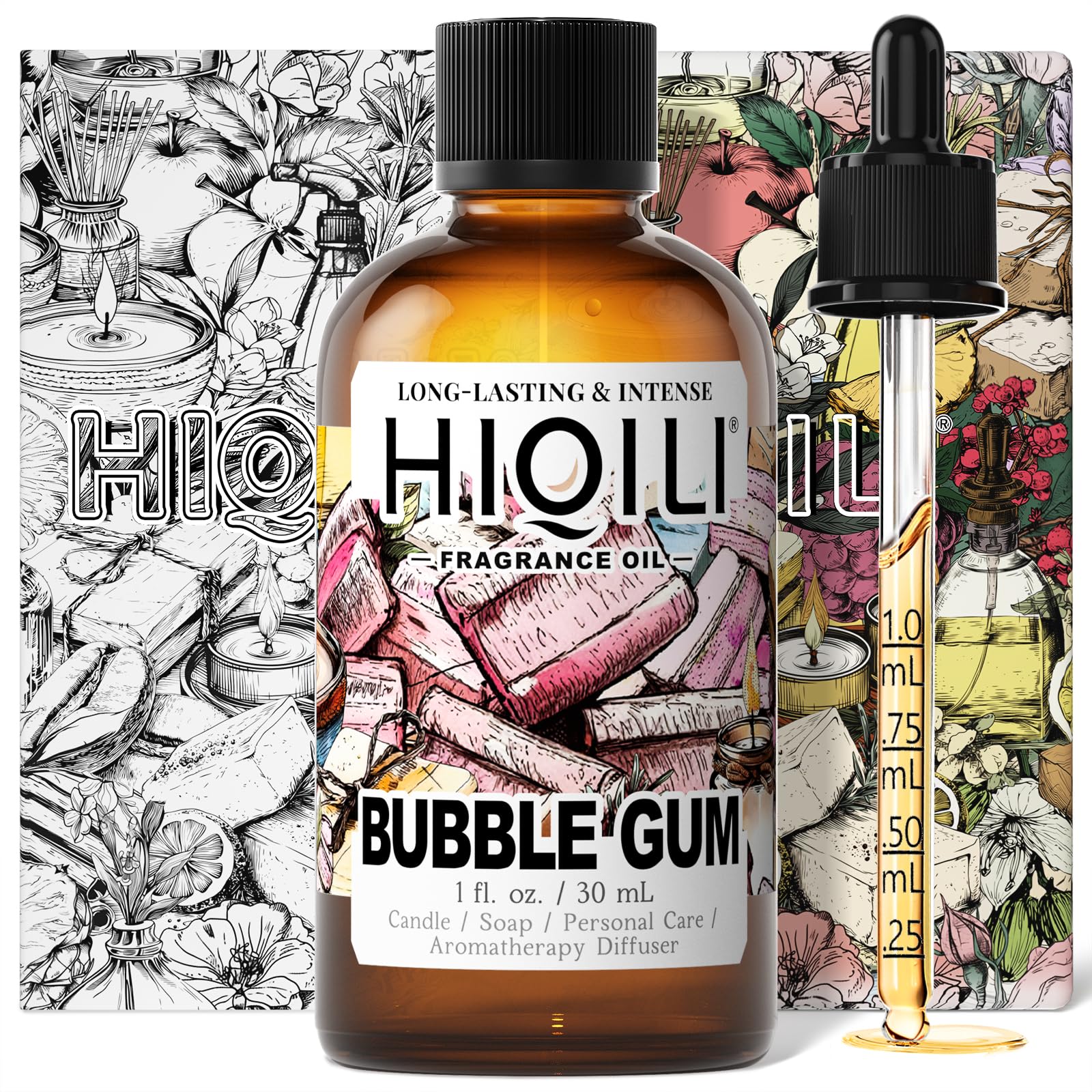 HIQILI Aceite aromático chicle en botella con cuentagotas para aromas duraderos en velas