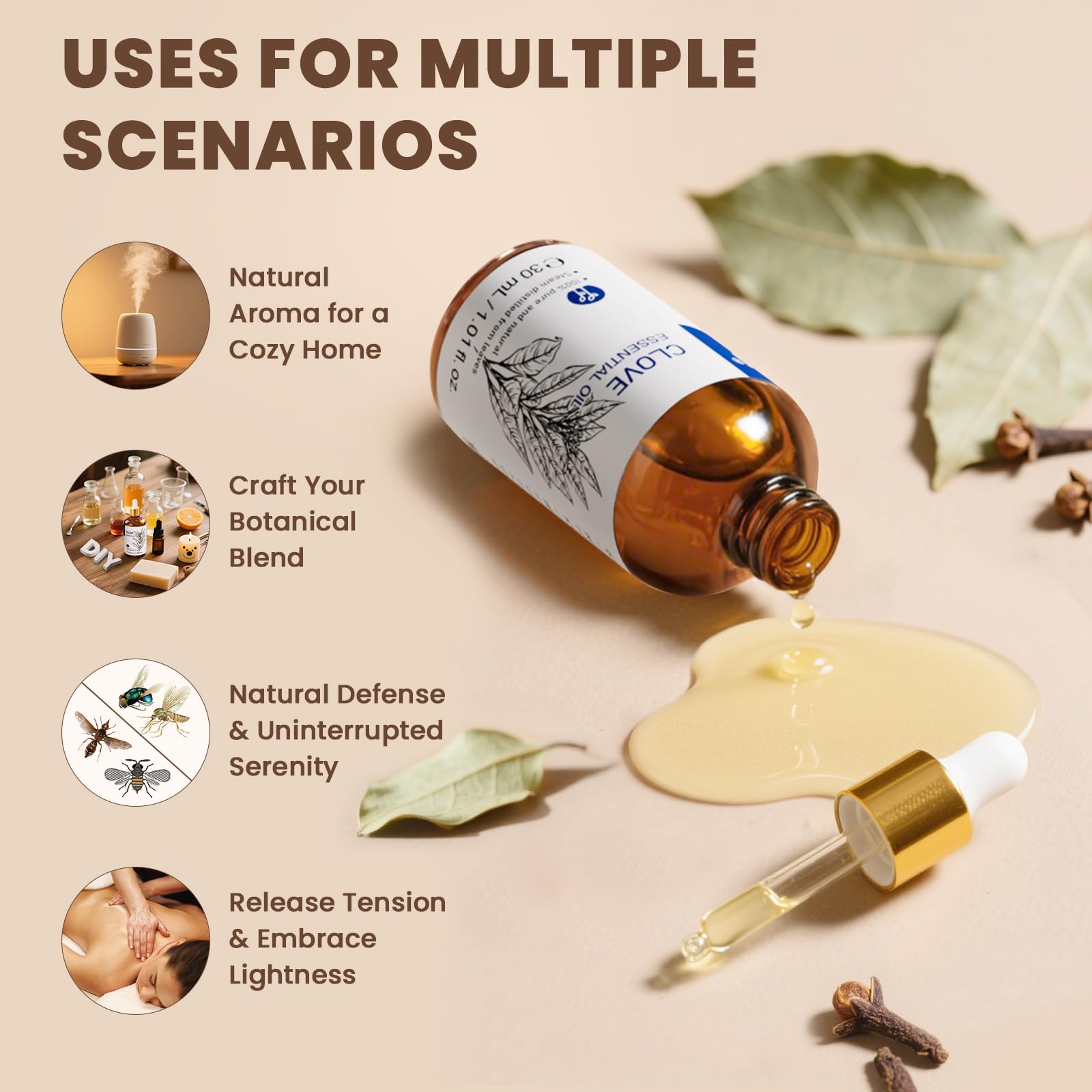 HIQILI Aceite de clavo para lavandería: elimina olores y aporta aroma fresco.