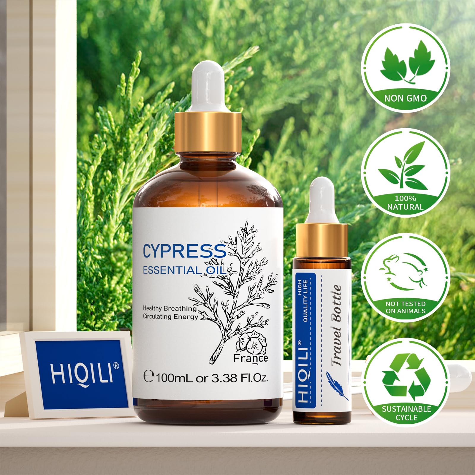 HIQILI aceite esencial de ciprés, botella de viaje de 10 ml incluida