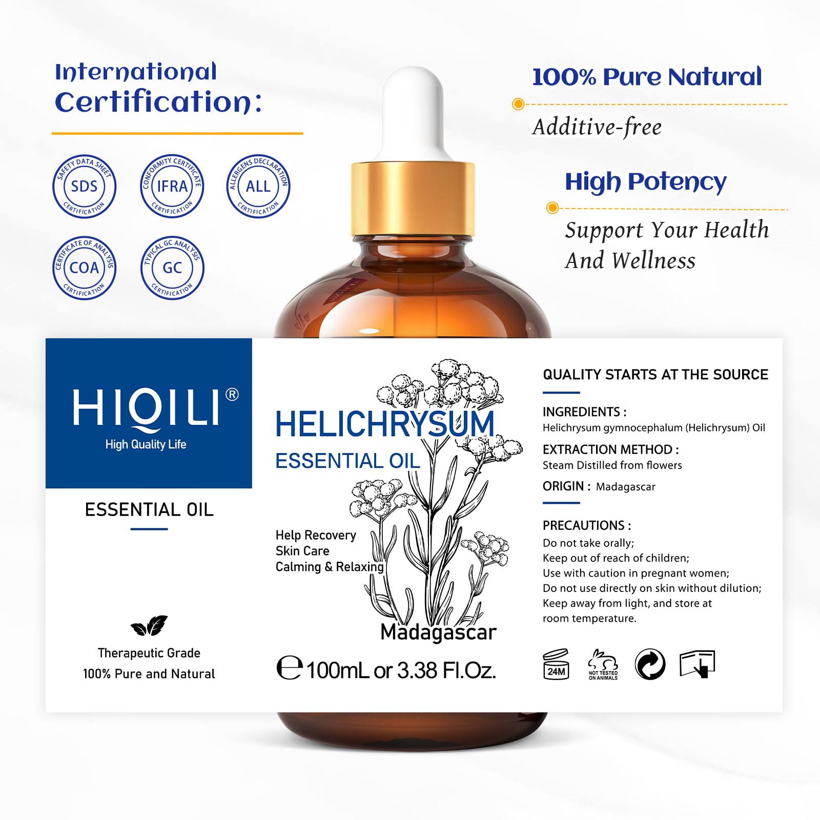 Masaje con HIQILI Helichrysum y aceite portador para relajación.
