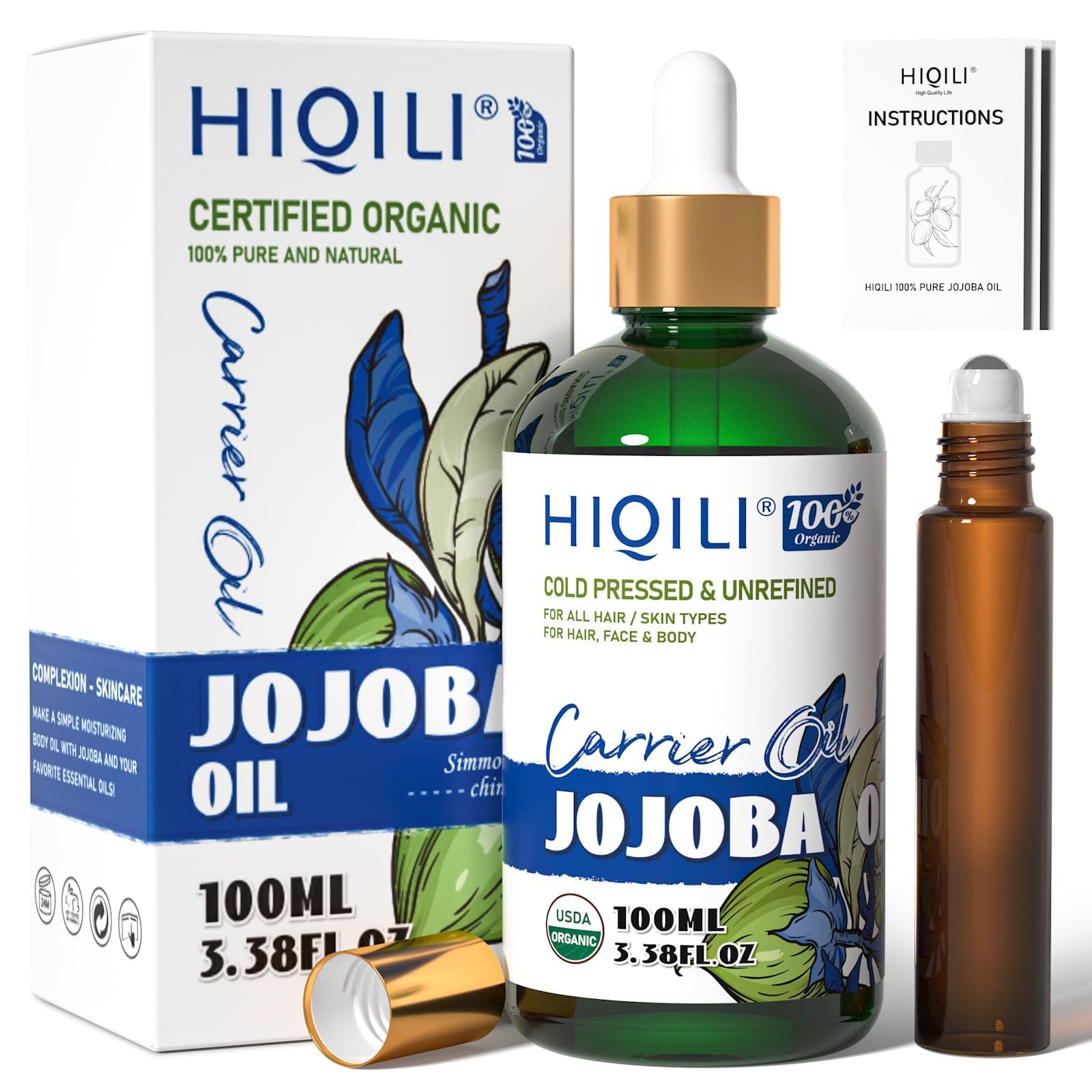 HIQILI aceite de jojoba con rodillo para masaje suave del cuero cabelludo.