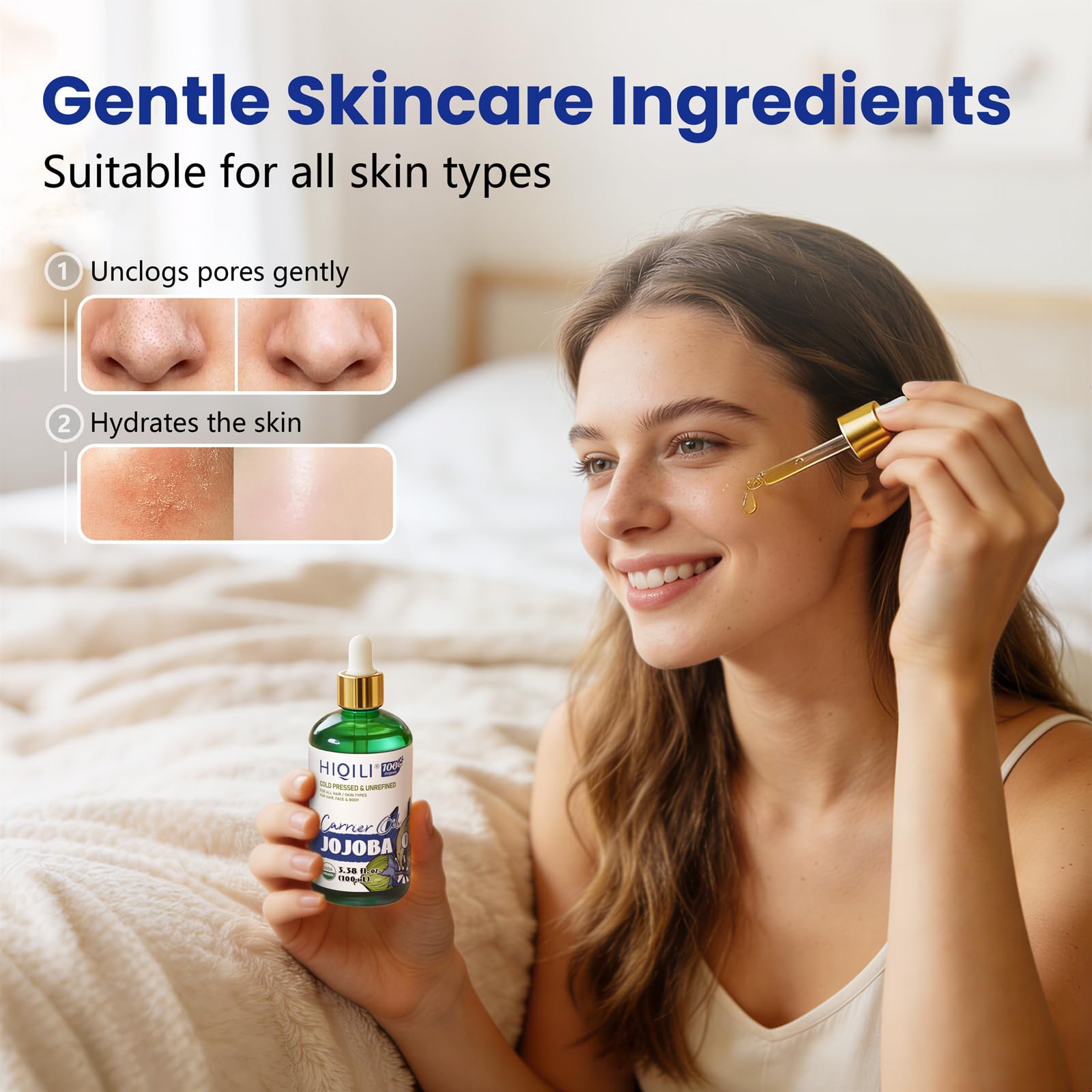 HIQILI aceite de jojoba para la piel, se absorbe con facilidad.
