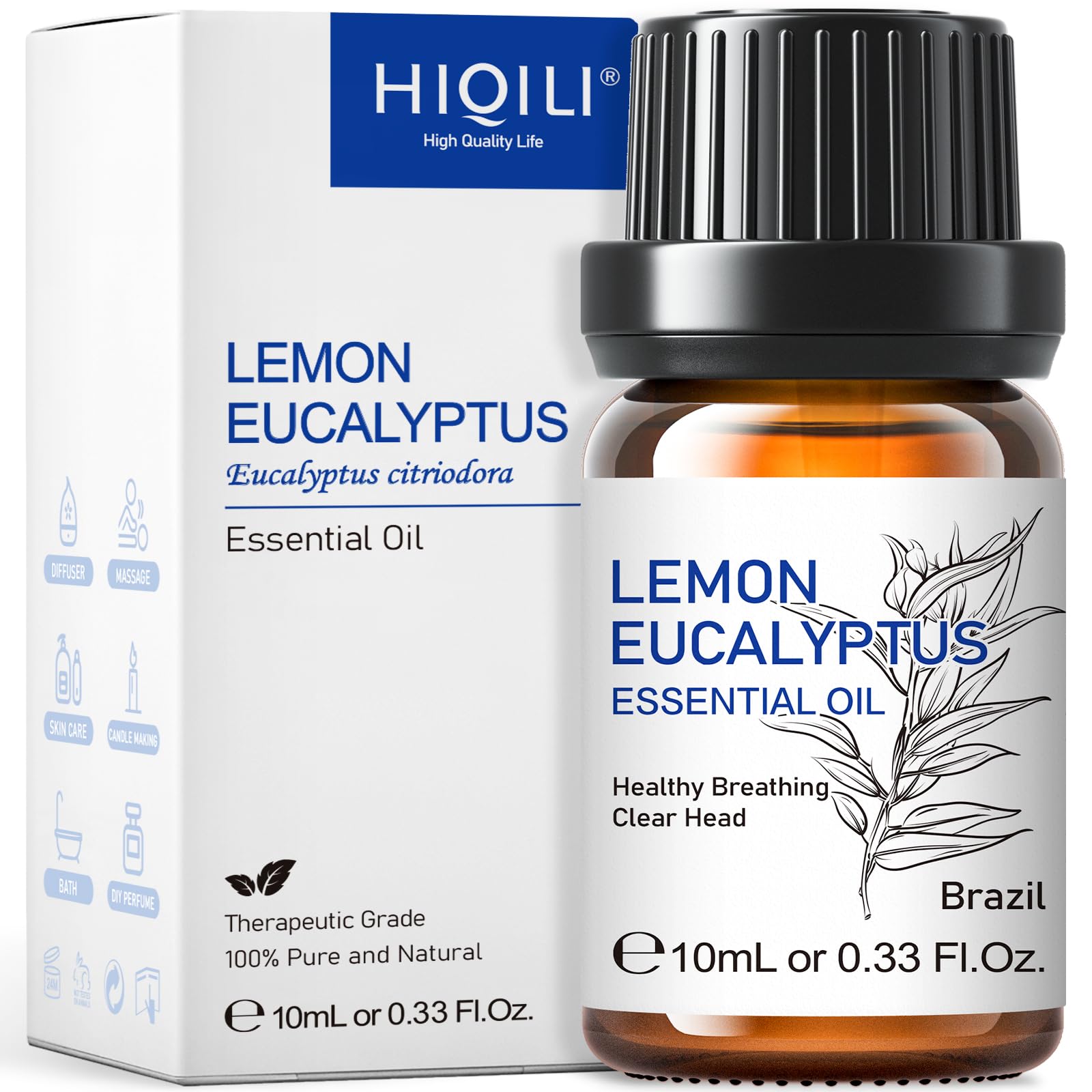 HIQILI Aceite limon eucalipto, botella ambar con gotero para dosificacion precisa