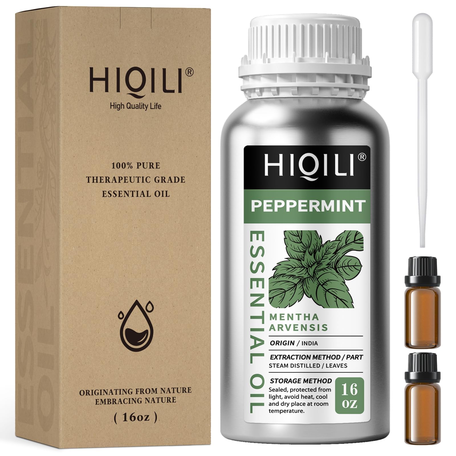 Aceite esencial HIQILI de menta en botella para aroma fresco en casa.