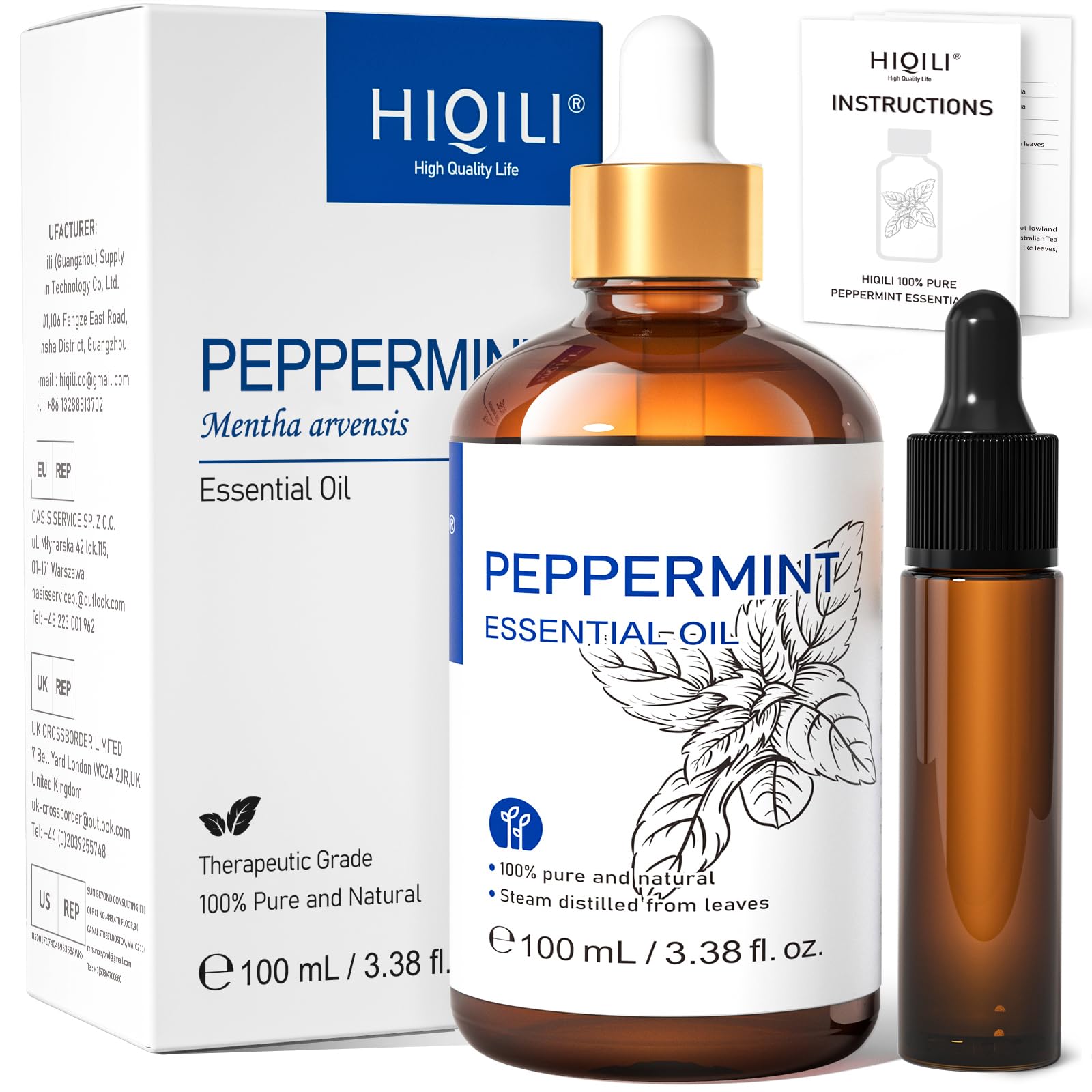 HIQILI Aceite Esencial de Menta: vertido desde la botella, aroma fresco para espacios