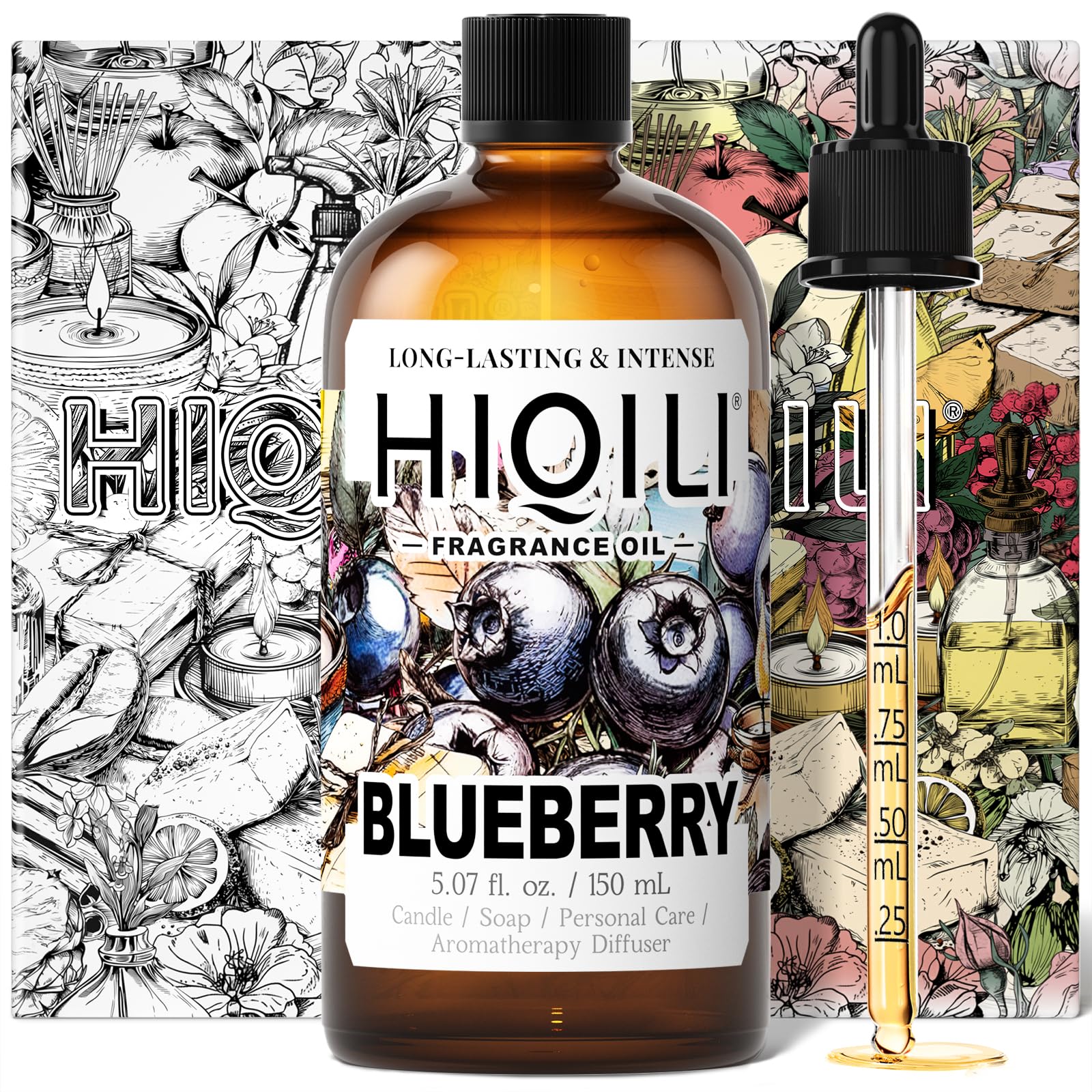 HIQILI fragancia arándano en botella para velas y jabones, aroma fresco y duradero.