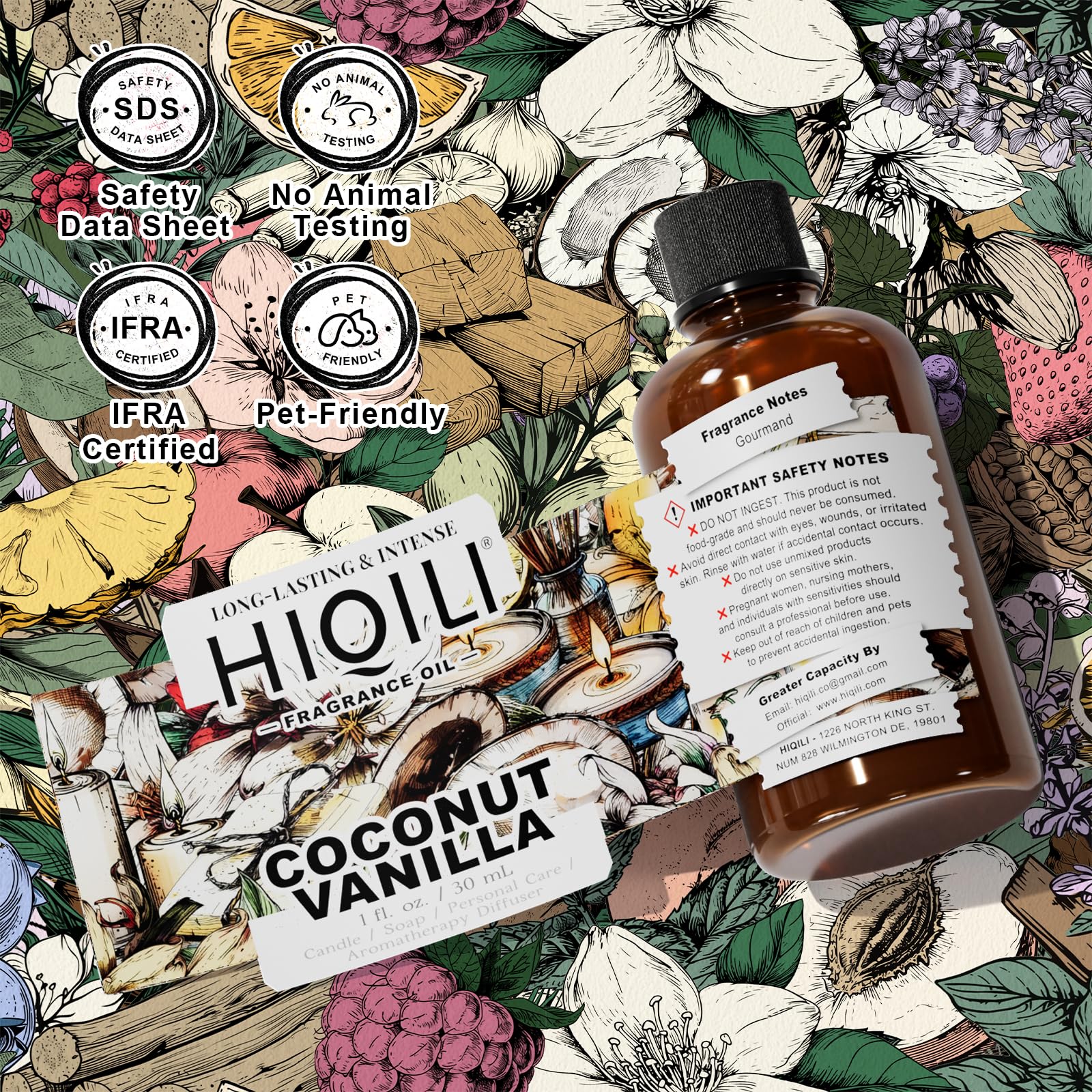 HIQILI Coco Vainilla: fragancia para cuidado de piel, mezclas