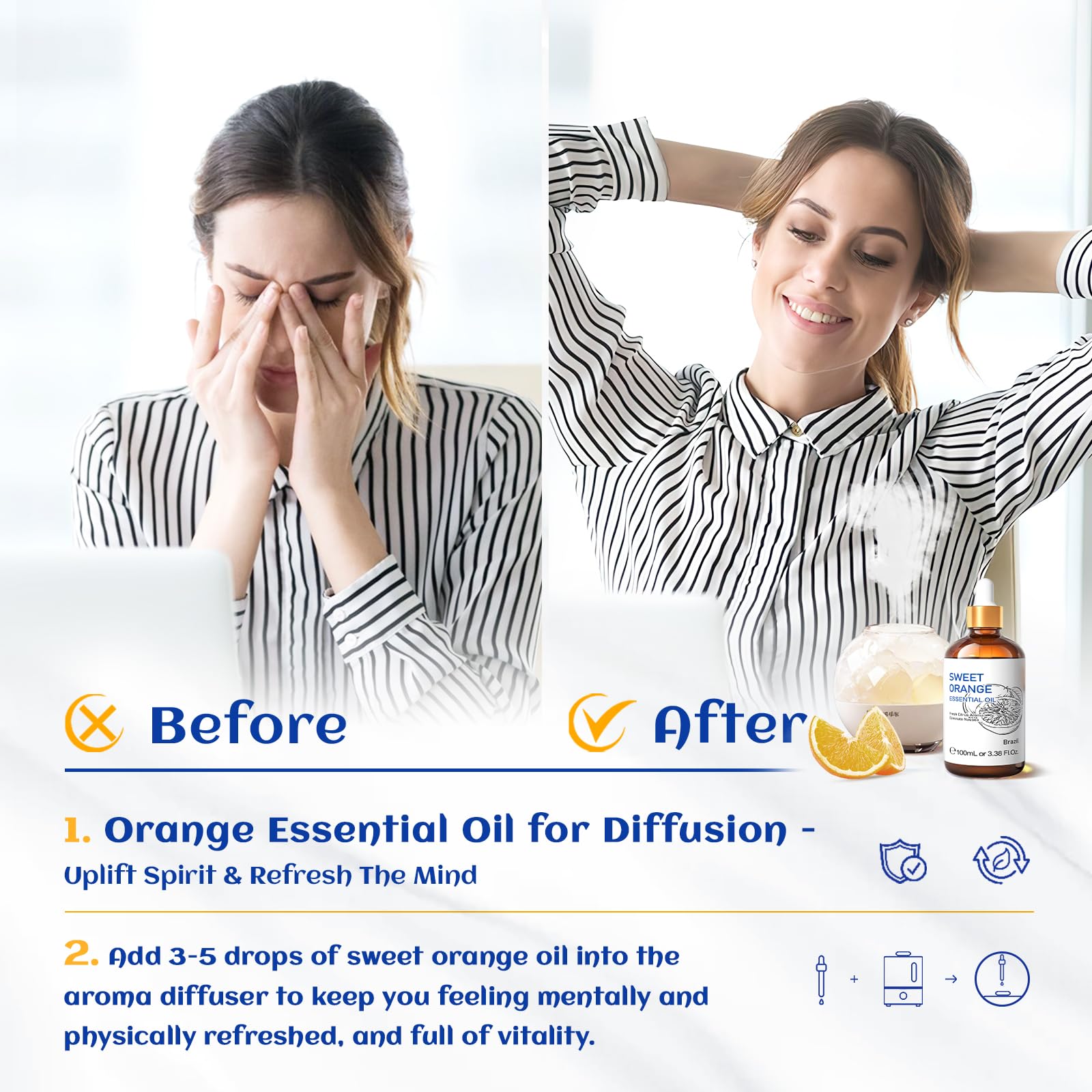 HIQILI difusor con aceite de naranja para aroma cítrico relajante
