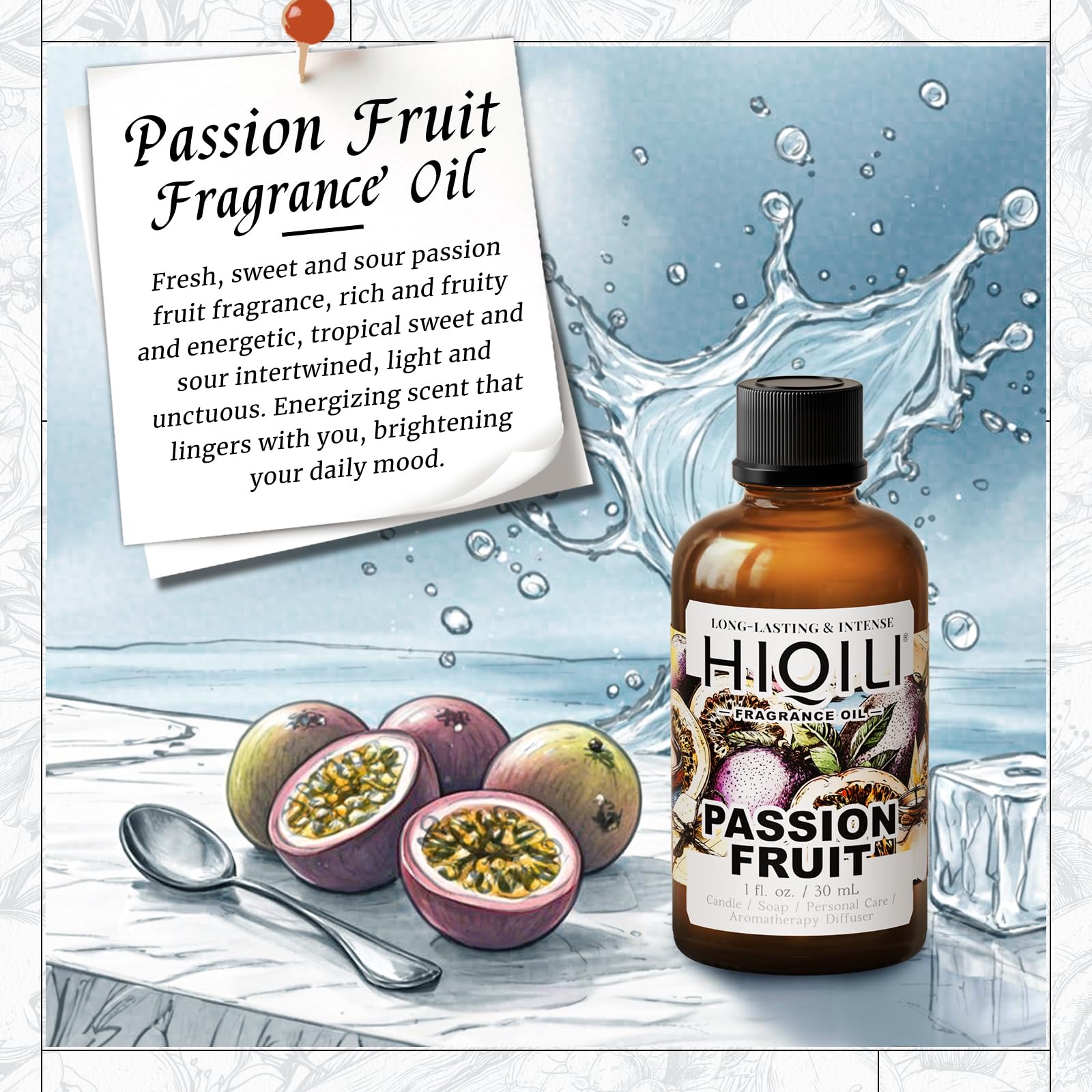 HIQILI fragancia pasion-fruta en botella de cristal para proyectos caseros
