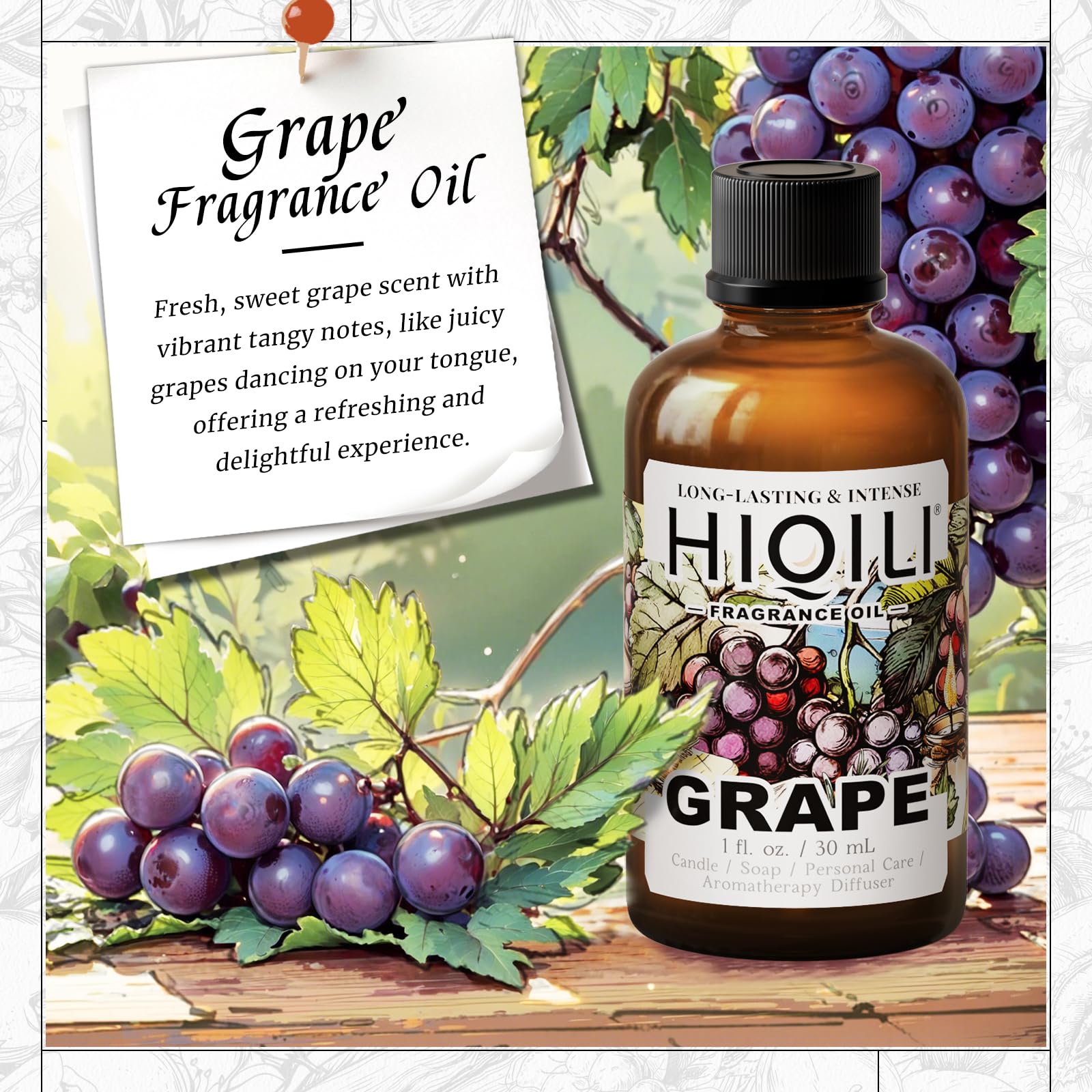 HIQILI fragancia de uva para candelas, aroma suave y agradable.