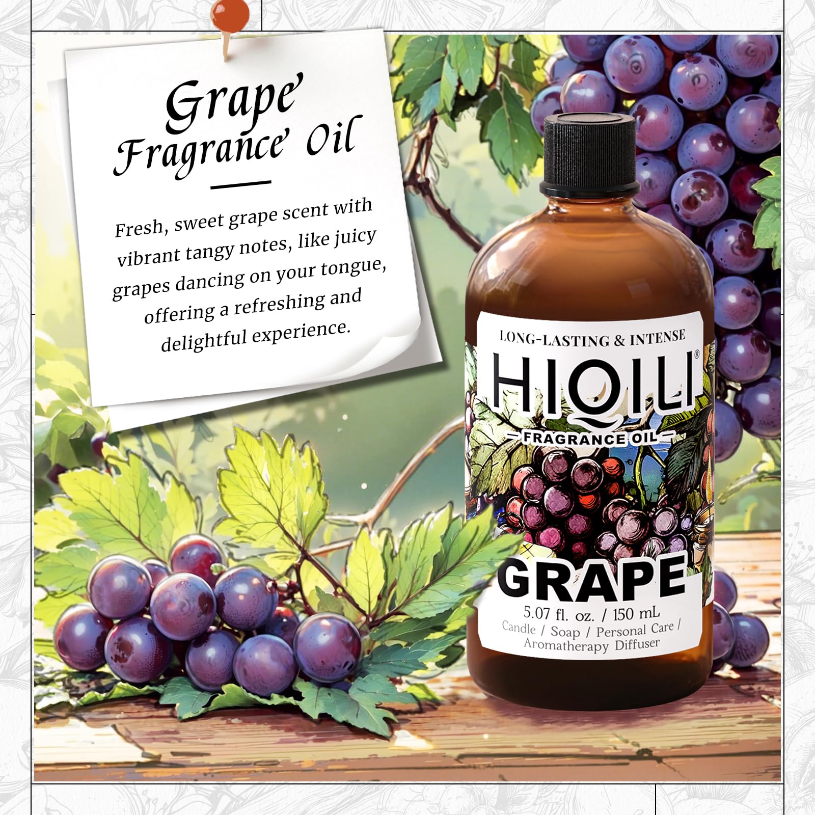 HIQILI fragancia uva para vela artesanal, nota frutal suave