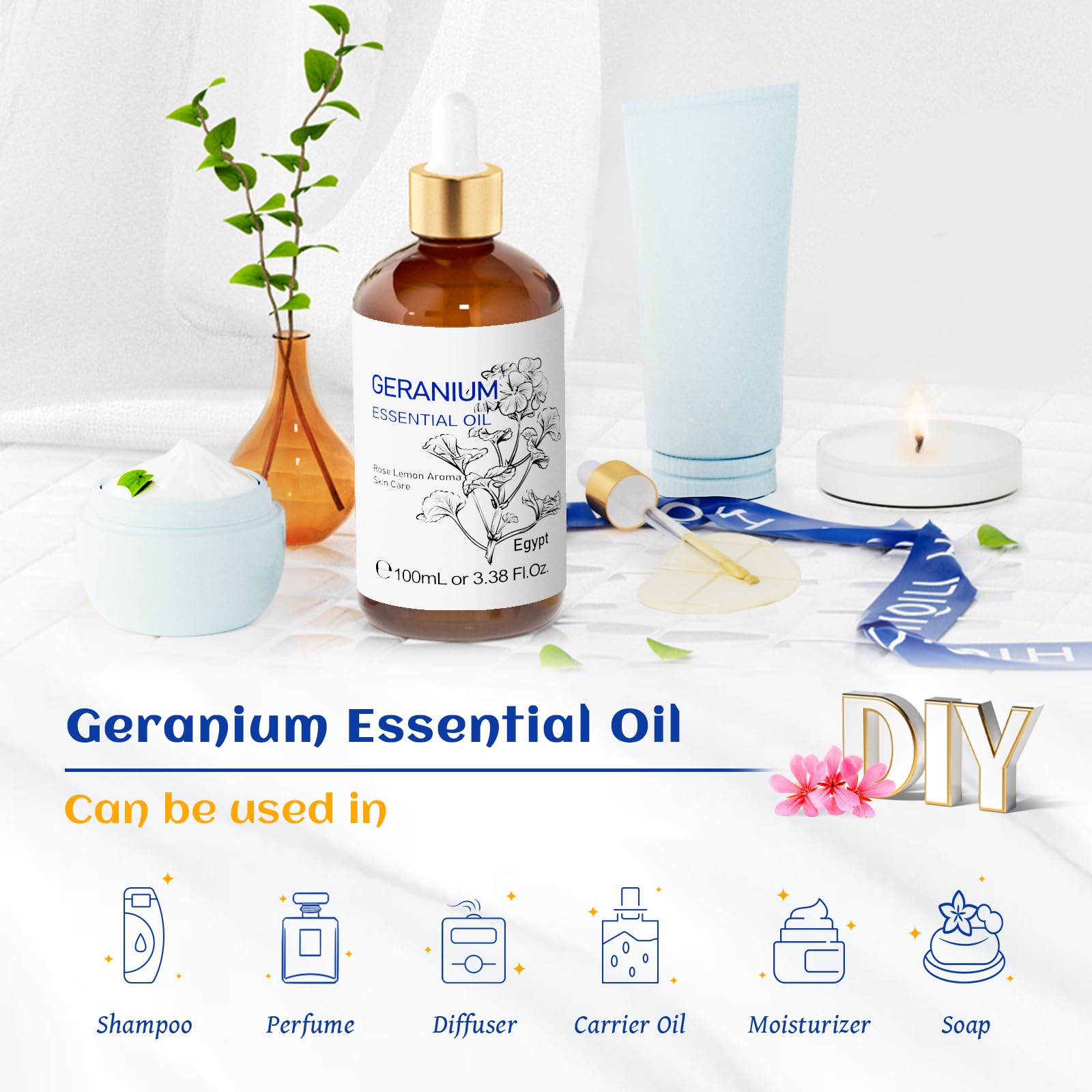 HIQILI Geranio: cuidado-cabello, añade aroma agradable al champú o acondicionador.