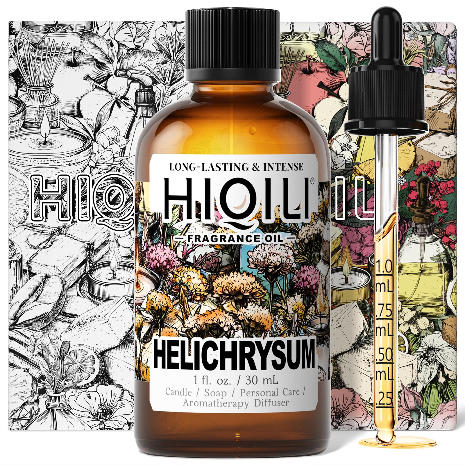HIQILI aceite helicrysum botella de vidrio, ideal para difusor y crear ambiente relajante.
