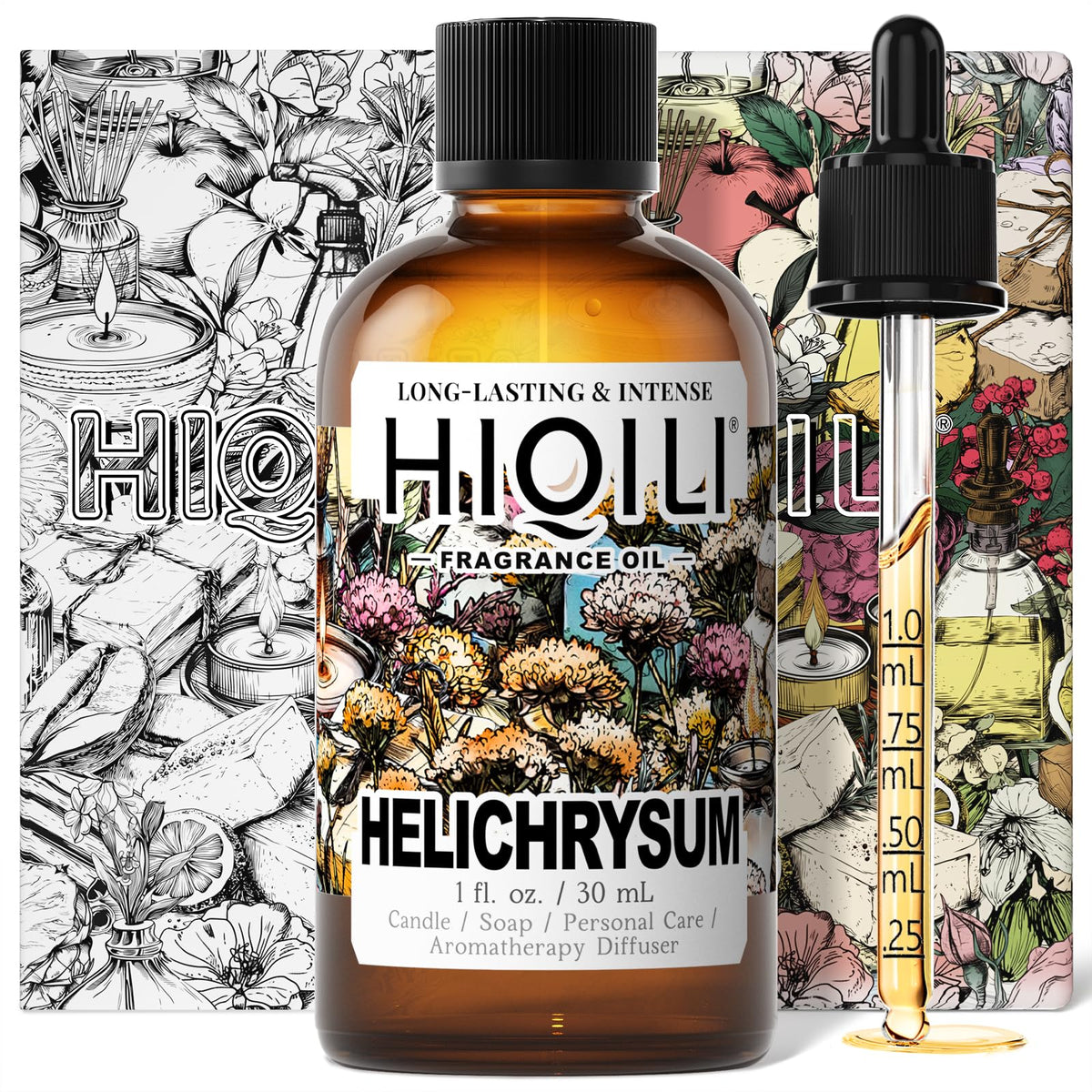 HIQILI aceite helicrysum botella de vidrio, ideal para difusor y crear ambiente relajante.