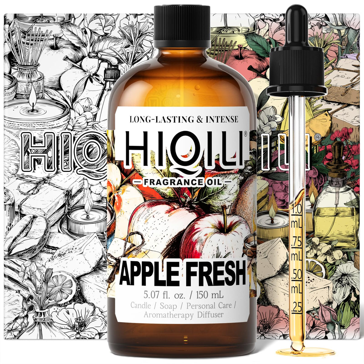 HIQILI botella de aceite de manzana fresca para ambientar el hogar con aroma duradero.
