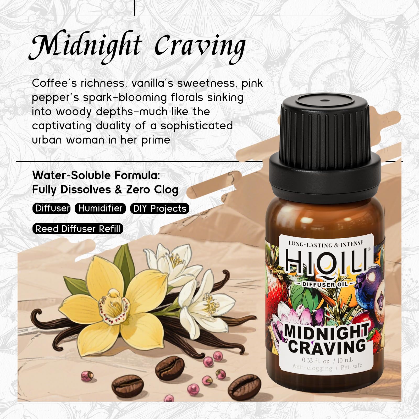 HIQILI Midnight Craving: difusor con aroma amplio para salón.