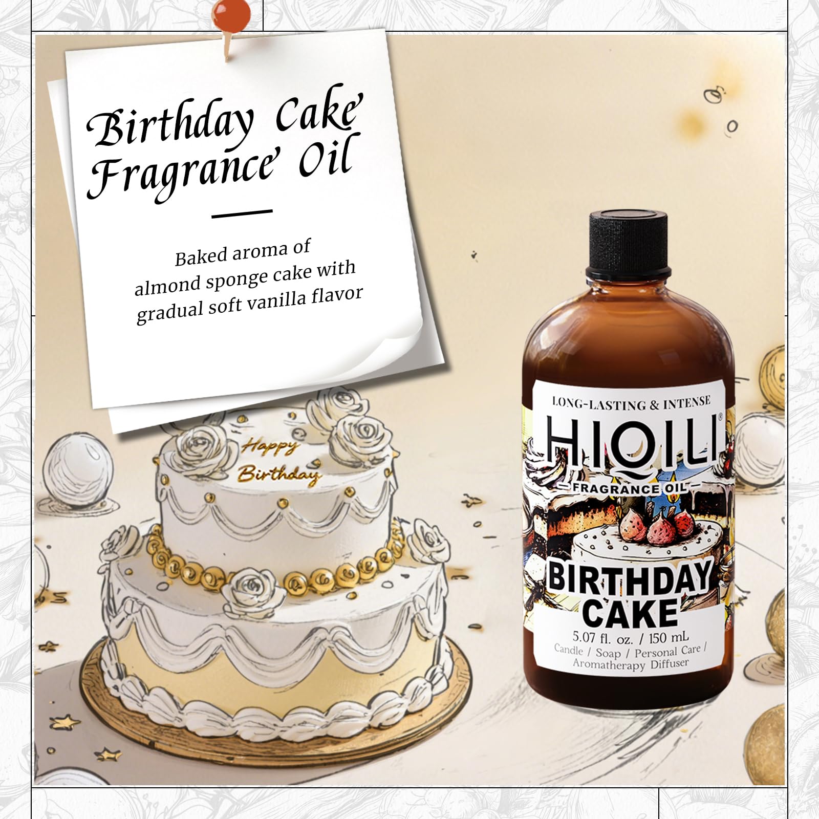 HIQILI aceite para vela pastel de cumpleaños, notas dulces que inspiran.