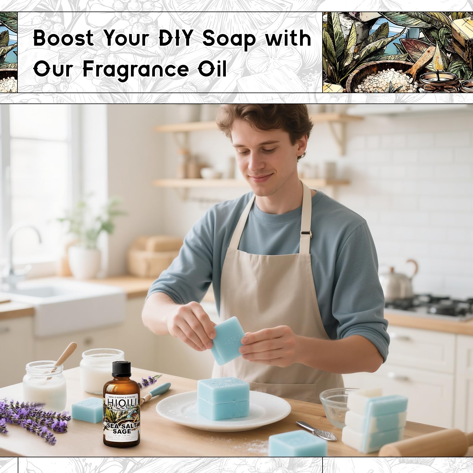 HIQILI Sal Marina con Salvia: crema corporal con fragancia suave y duradera