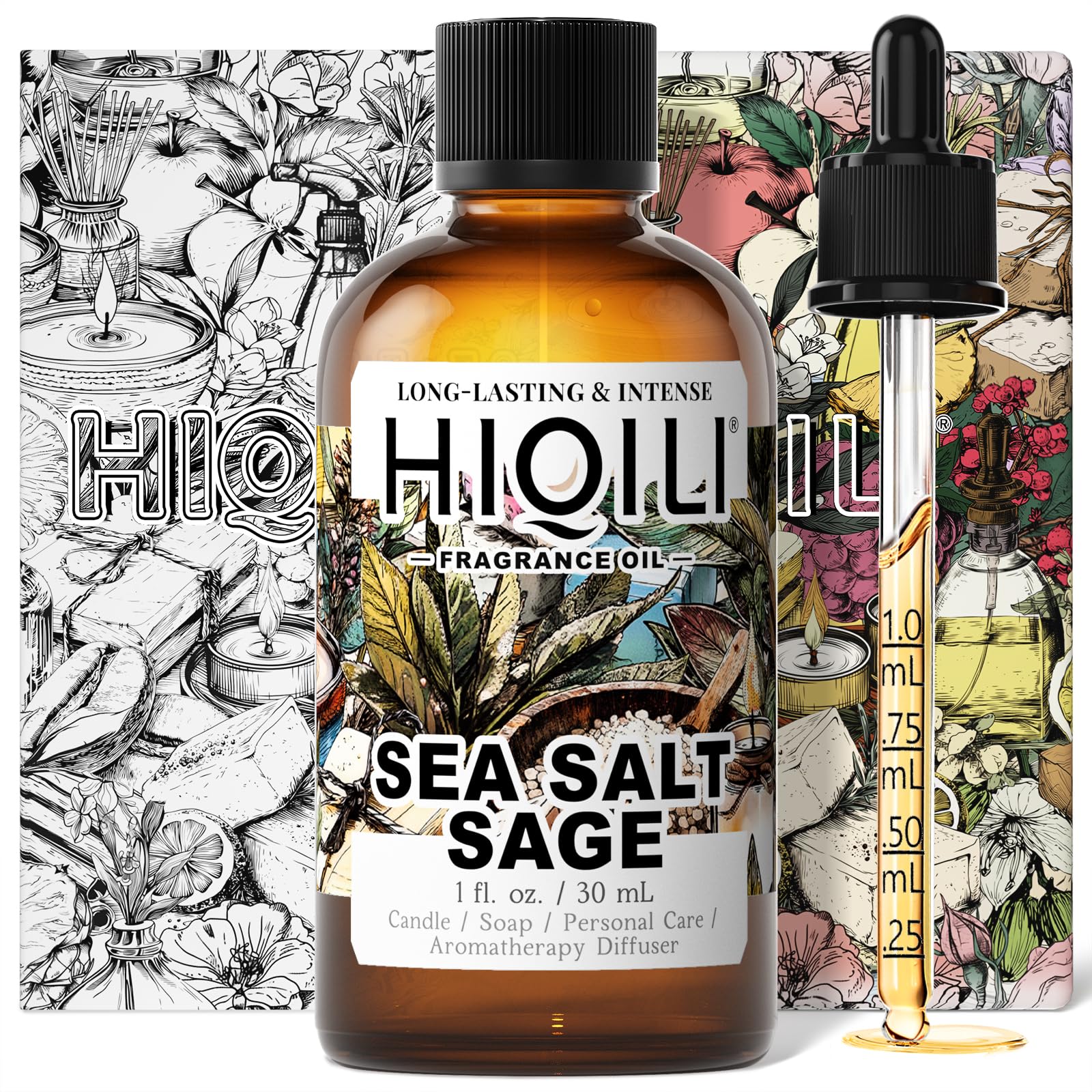 HIQILI Sal Marina con Salvia: botella para difusor verter aroma refrescante en casa