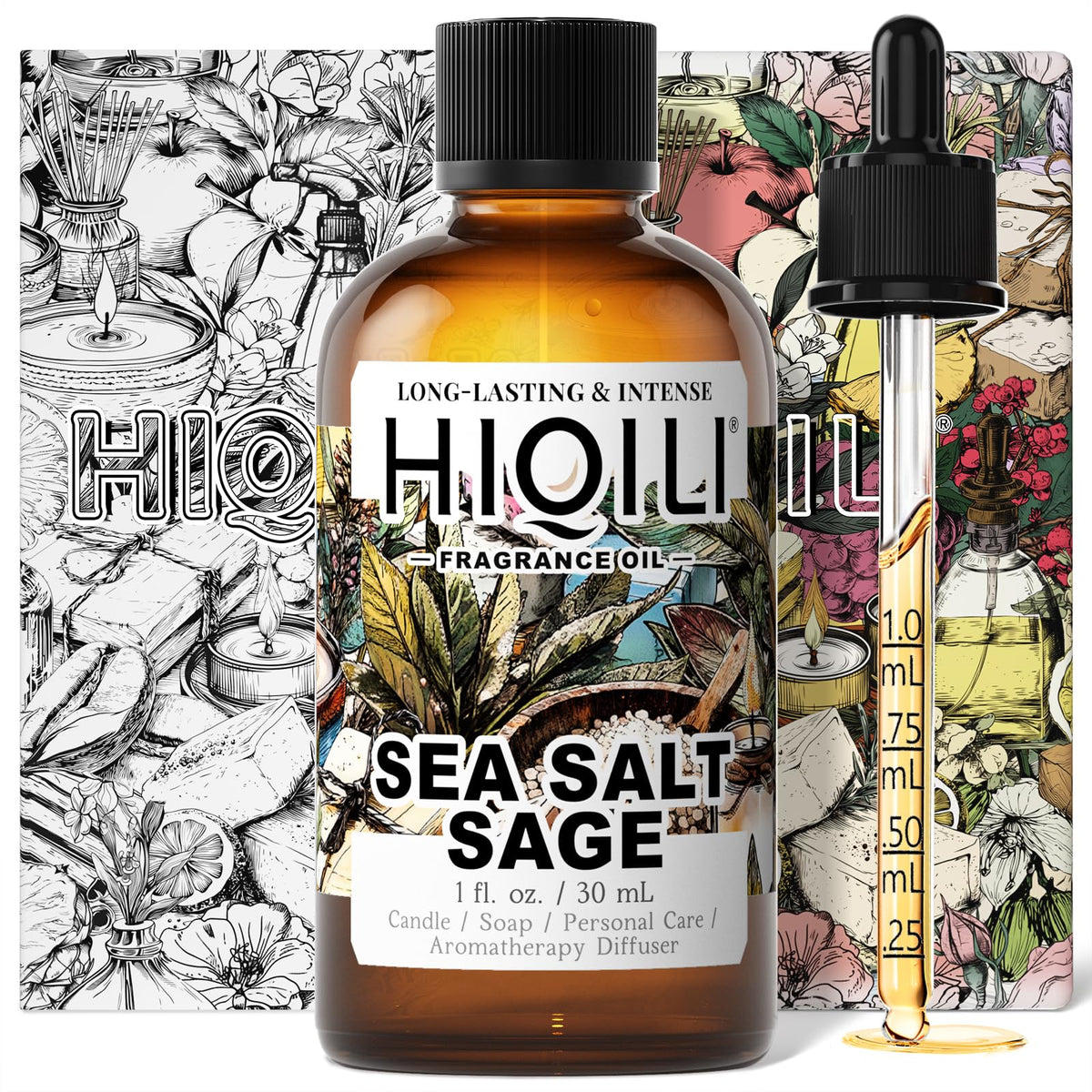 HIQILI Sal Marina con Salvia: botella para difusor verter aroma refrescante en casa