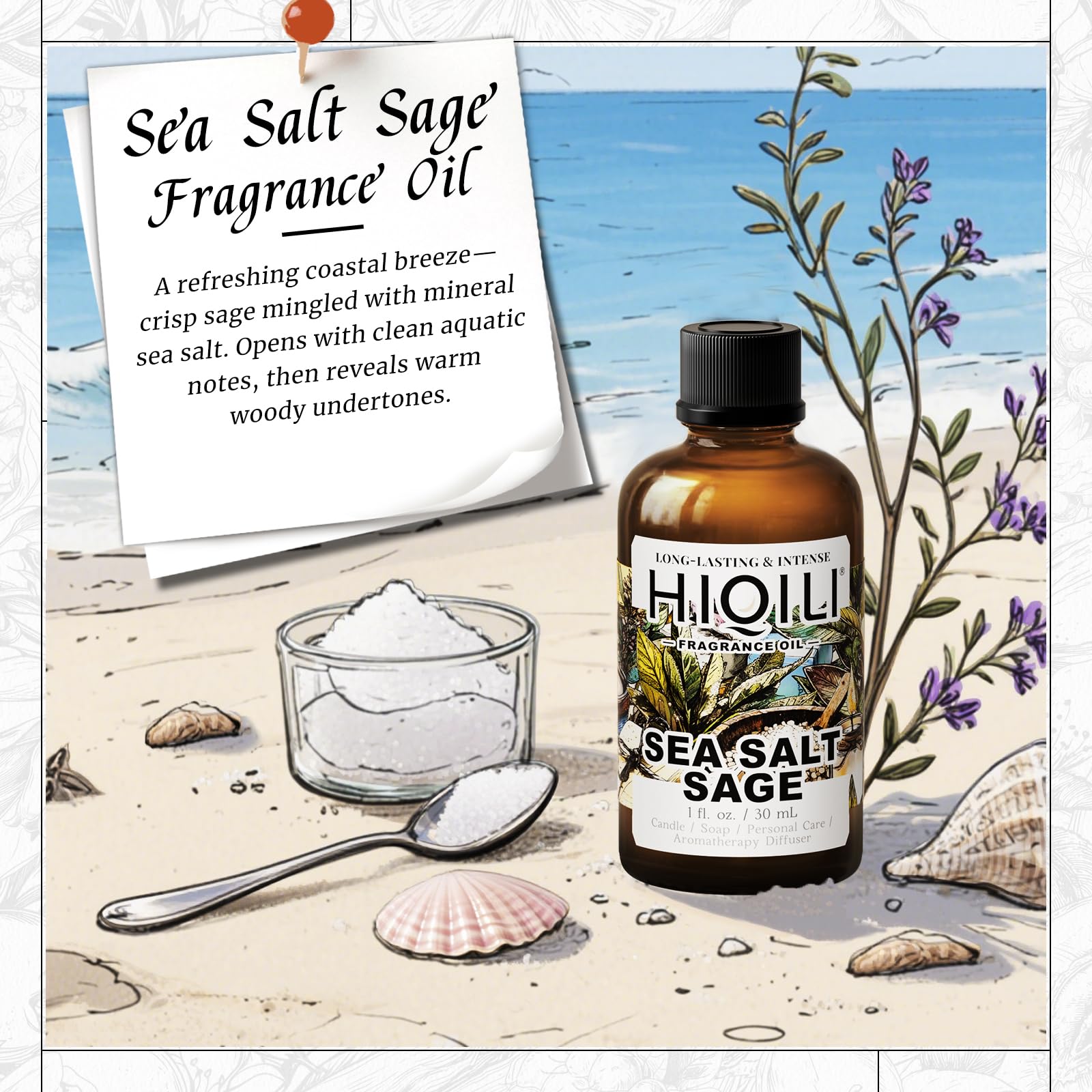 HIQILI Sal Marina con Salvia: difusor en sala para ambiente relajante
