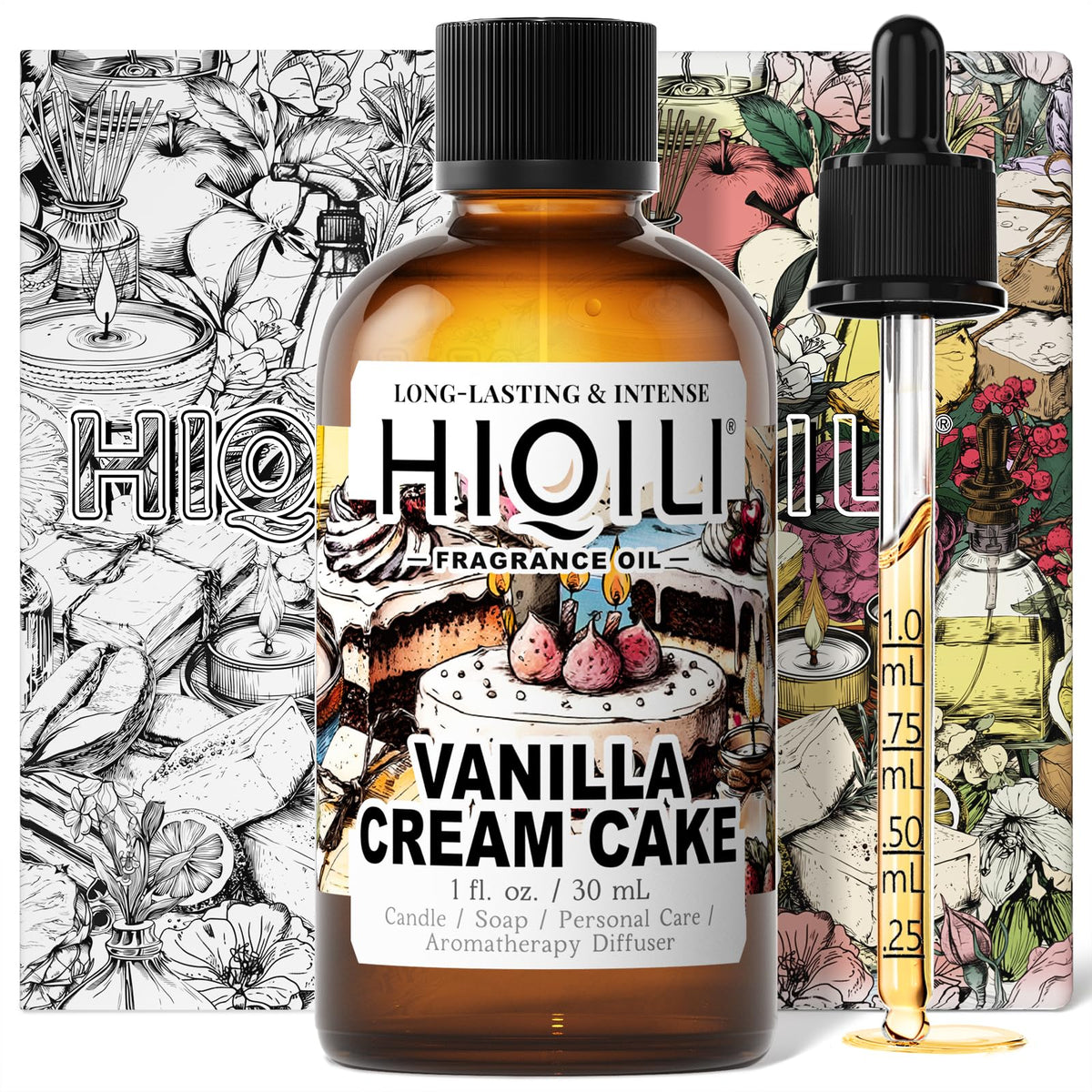 Fragancia HIQILI Vanilla Cream Cake para difusor que crea un ambiente cálido y gourmet.