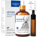 Aceite HIQILI Vetiver en botella de 100 ml para aromaterapia calmante.