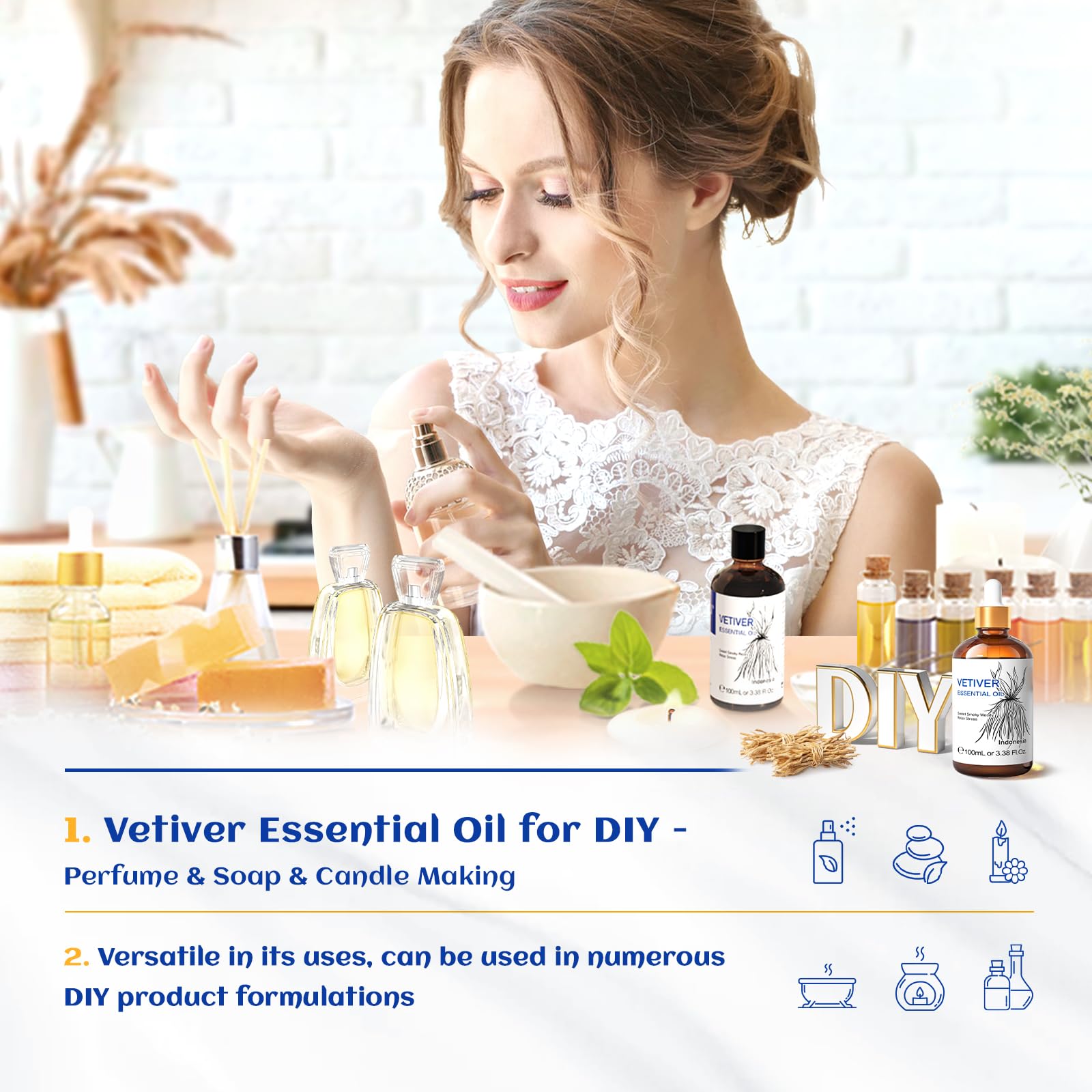 Mezcla HIQILI Vetiver para masaje con aceite portador.