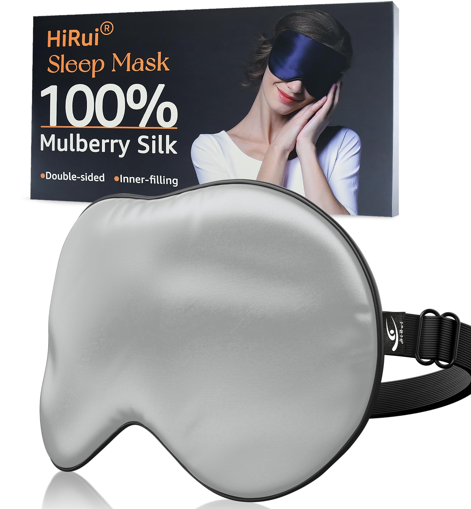 HiRui antifaz de seda, doble cara, gris, suavidad para dormir sin irritación