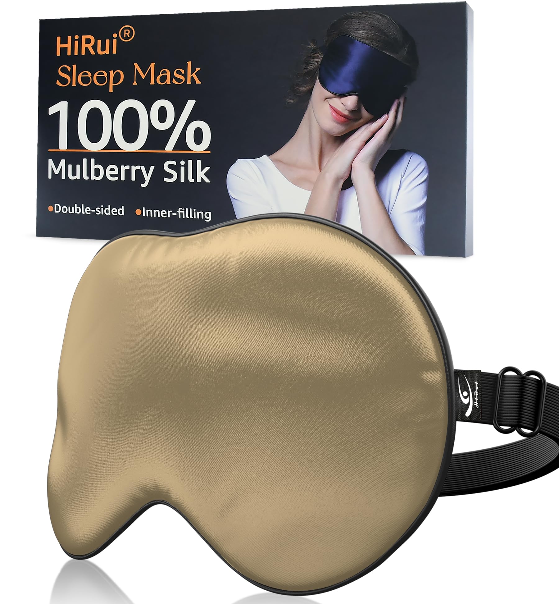 HiRui mascarilla de seda para dormir, vista exterior de doble cara, comodidad nocturna.