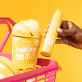 Etiquetas y caja de HI de Hismile Mango Sorbet, indicios de sabor y frescura
