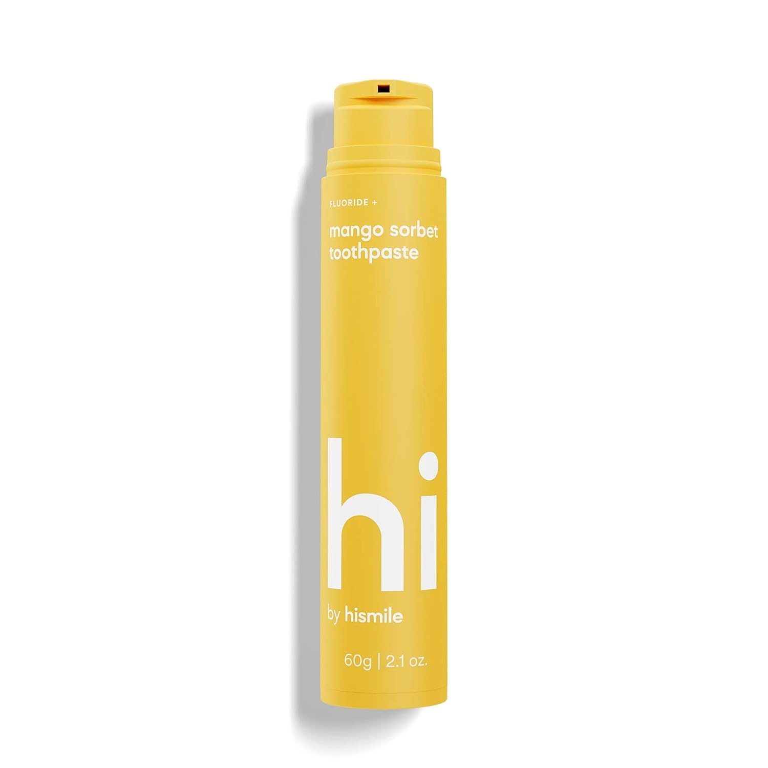 Empaque visible de HI de Hismile Mango Sorbet, sabor afrutado para cepillado diario