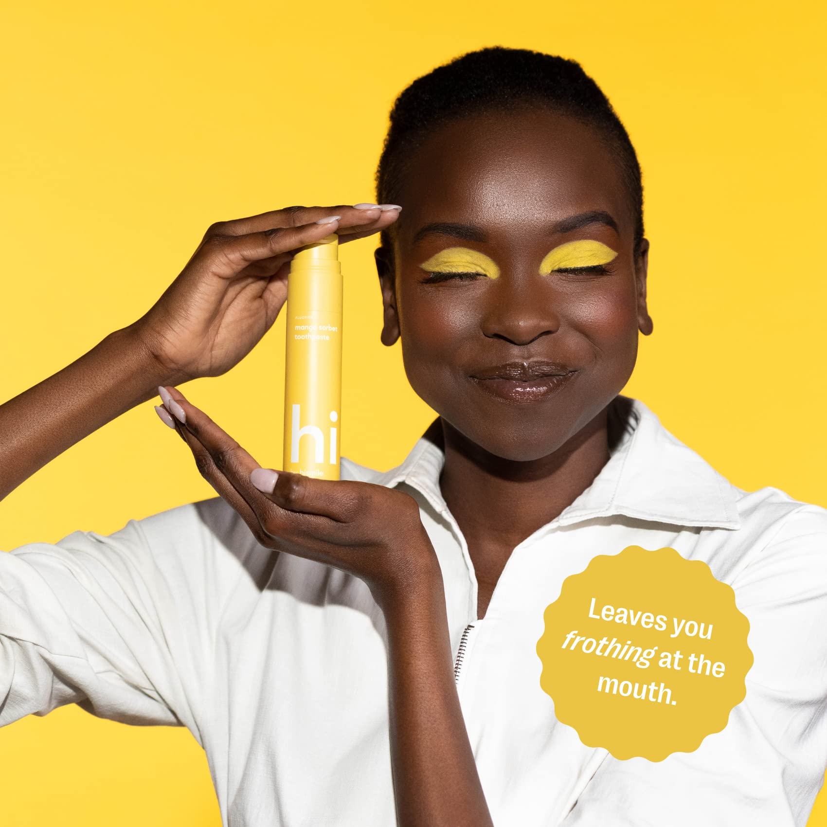 Tubo HI de Hismile Mango Sorbet abierto, aplicación suave para higiene diaria