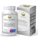 Histamine Shield Plus: botella de cápsulas para apoyo natural diario contra alergias.
