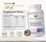 Etiqueta de Histamine Shield Plus con ingredientes naturales para apoyo alérgico.