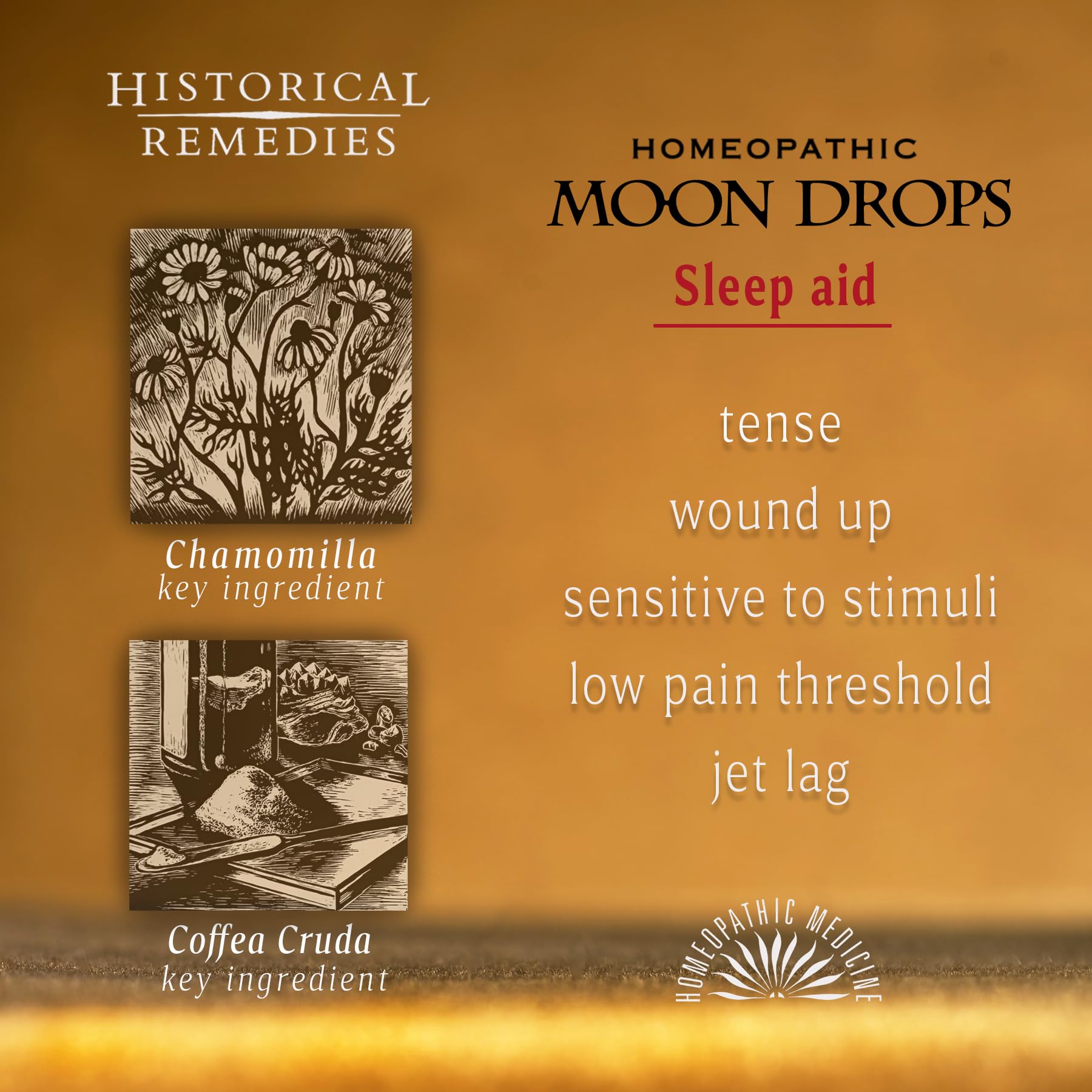 Moon Drops ingredientes homeopáticos Valeriana 12C y Coffea Cruda 12X