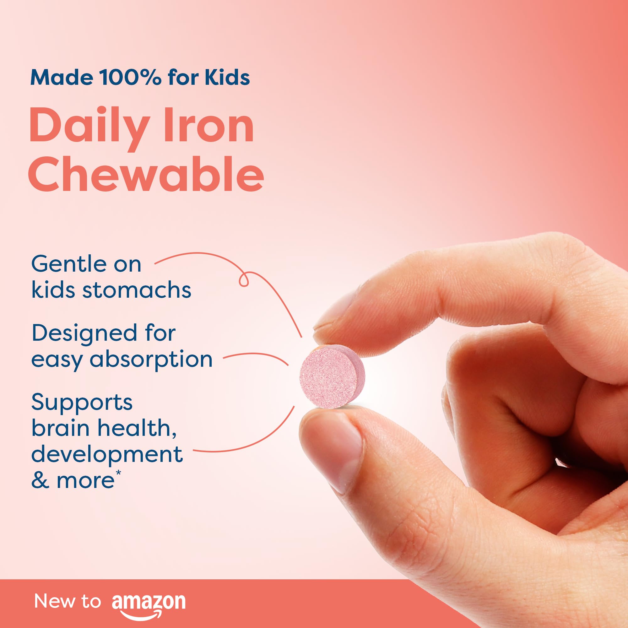 Tabletas masticables Hiya Iron+ con absorción suave para estómagos sensibles.