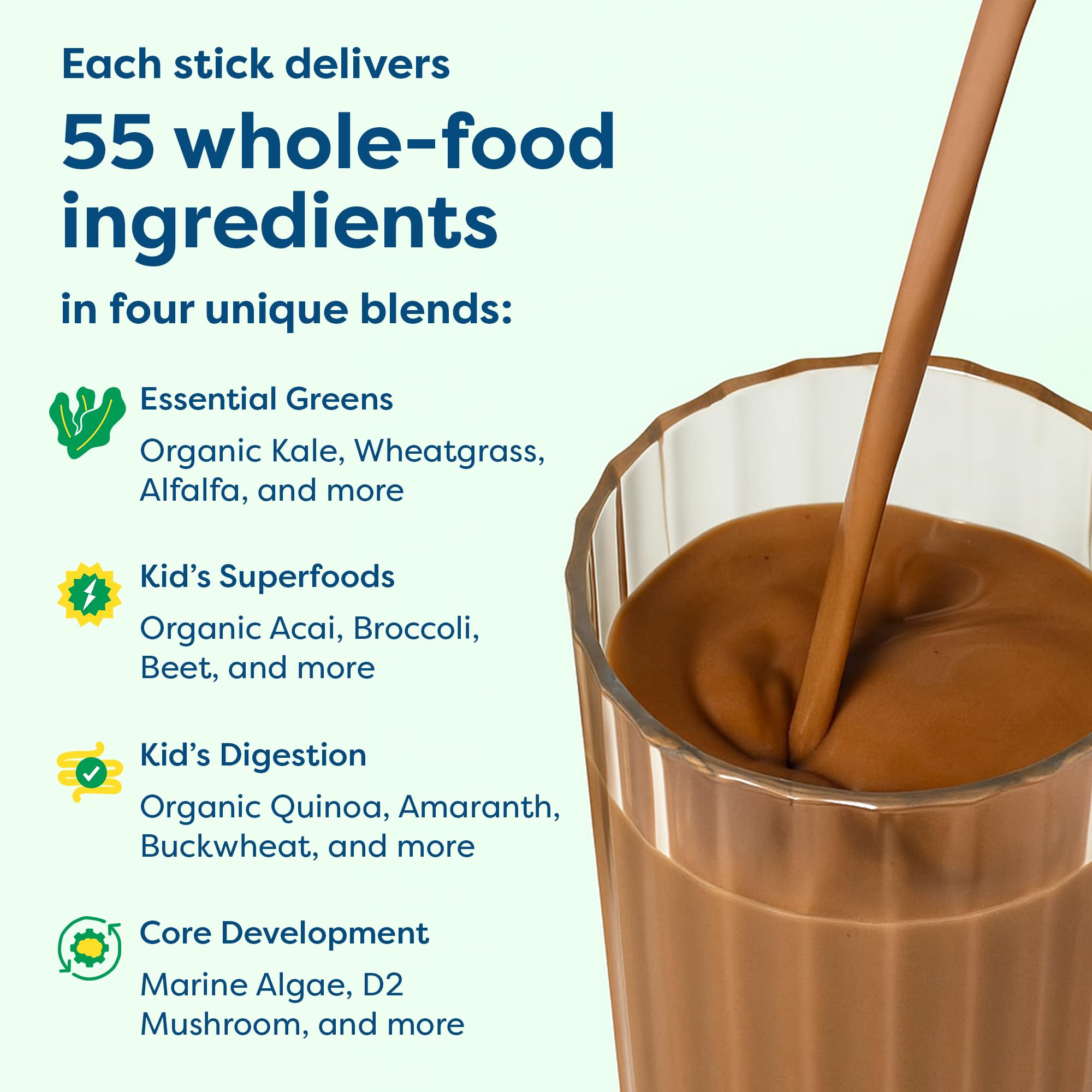 HIYA Kids Greens ingredientes clave visibles para apoyo nutricional.