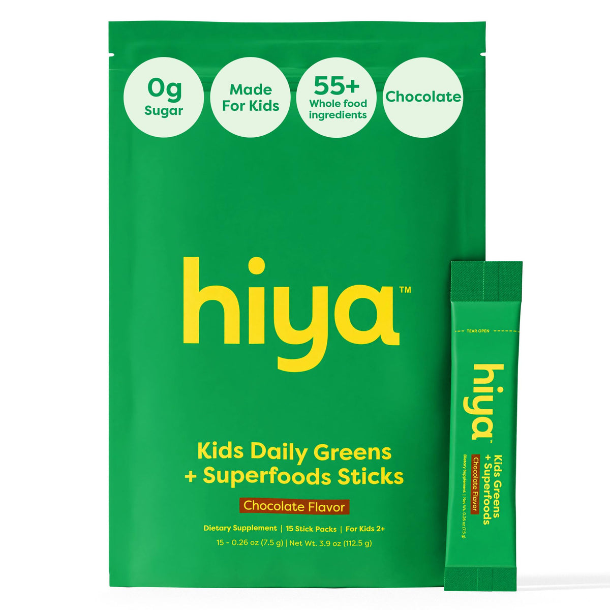 HIYA Kids Greens palito chocolate para merienda saludable.