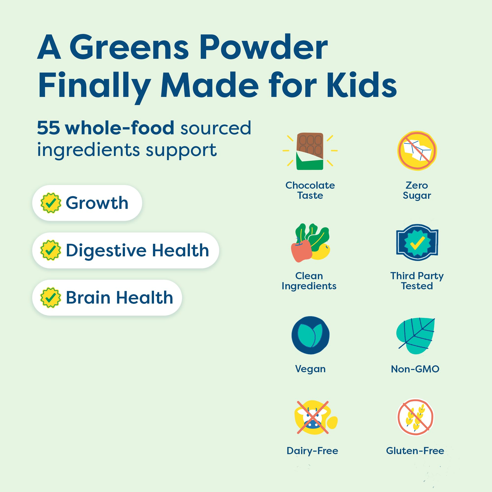 HIYA Kids Greens Powder Sticks, mezcla en leche, sabor vainilla natural sin azúcar.