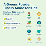 HIYA Kids Greens Powder Sticks, mezcla en leche, sabor vainilla natural sin azúcar.