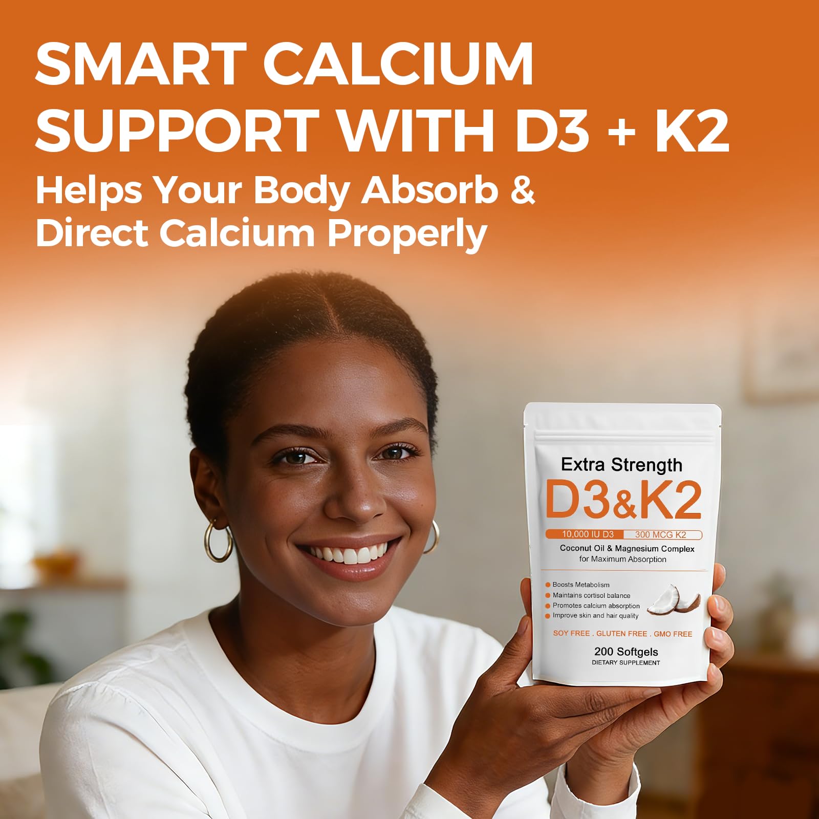 Hlonns D3 K2 Magnesio Complejo, dosis diaria, apoyo a huesos y articulaciones.